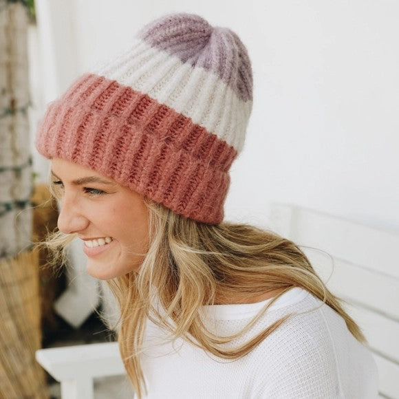 Color Block Knit Beanie